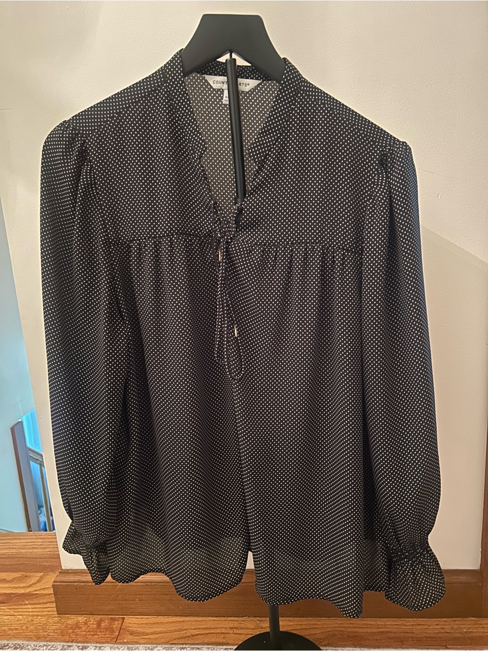Counterparts Black and White Polka Dot Tie-Neck Blouse